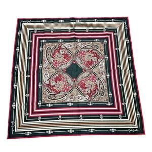 RARE Girl Scouts of America 31" Square Scarf Red Black Gold Print